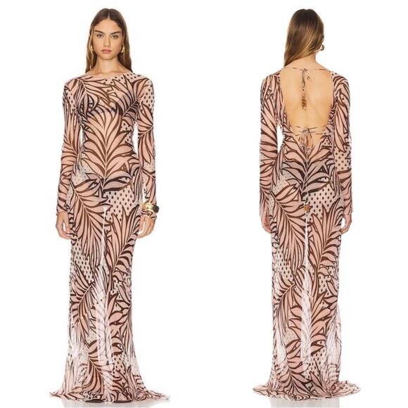 Retrofete Dresses & Skirts - Retrofete Vienna Silk Long Sleeve Sheer Polkadot Leaves Maxi Dress Size Small